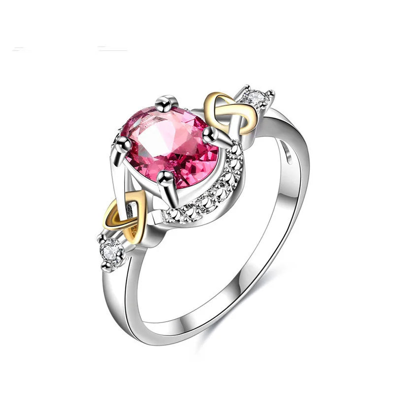 Two-Tone Silver & Gold Zircon Engagement Ring | Sizes 6–10 Fashion Ring Nixie 6 Red