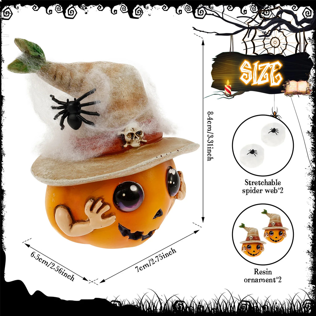 2-Pack Resin Pumpkin Statues with Hat | Halloween Tabletop Decor