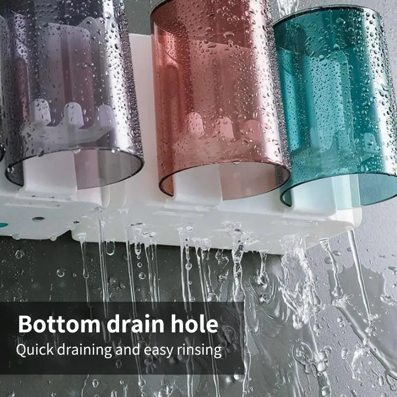 Wall Mounted Toothbrush Holder Rack with Cups – Punch-Free