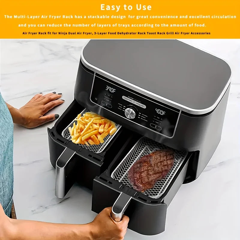 Stainless Steel Air Fryer Rack & Silicone Liner Set – 2pcs Air Fryer Rack Set Nixie