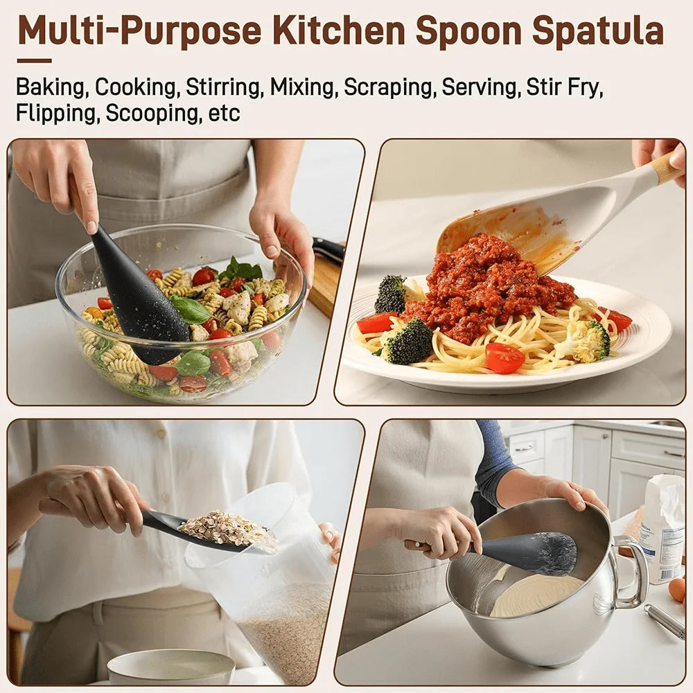 Silicone Cooking Spoon Spatula with Wooden Handle | Nixie Silicone Kitchen Spatula Nixie