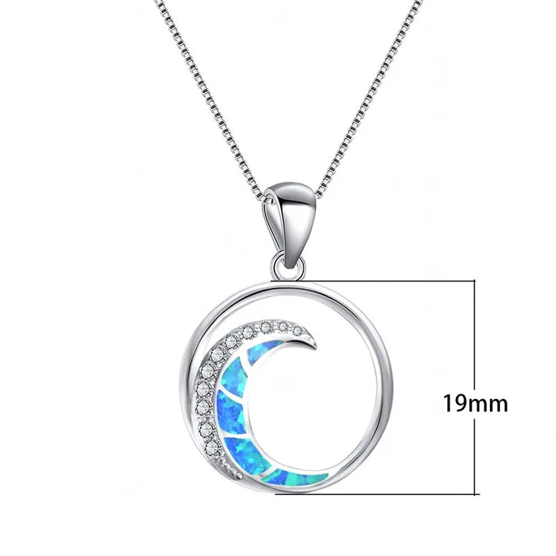 Moon Opal Charm Pendant Necklace – Silver Plated Gift Charm Pendant Necklace Nixie