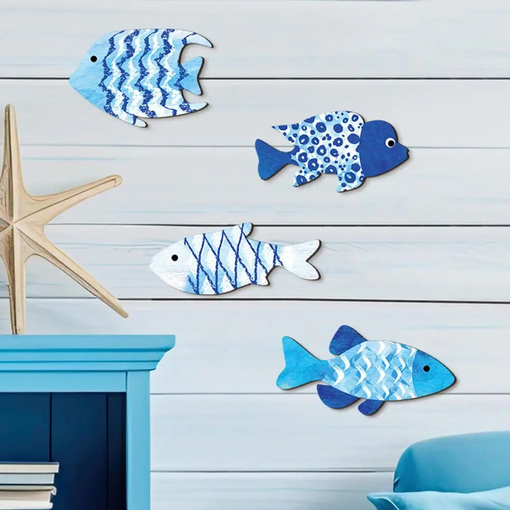 4Pcs Nautical Wooden Fish Wall Art | Coastal Beach Decor Set