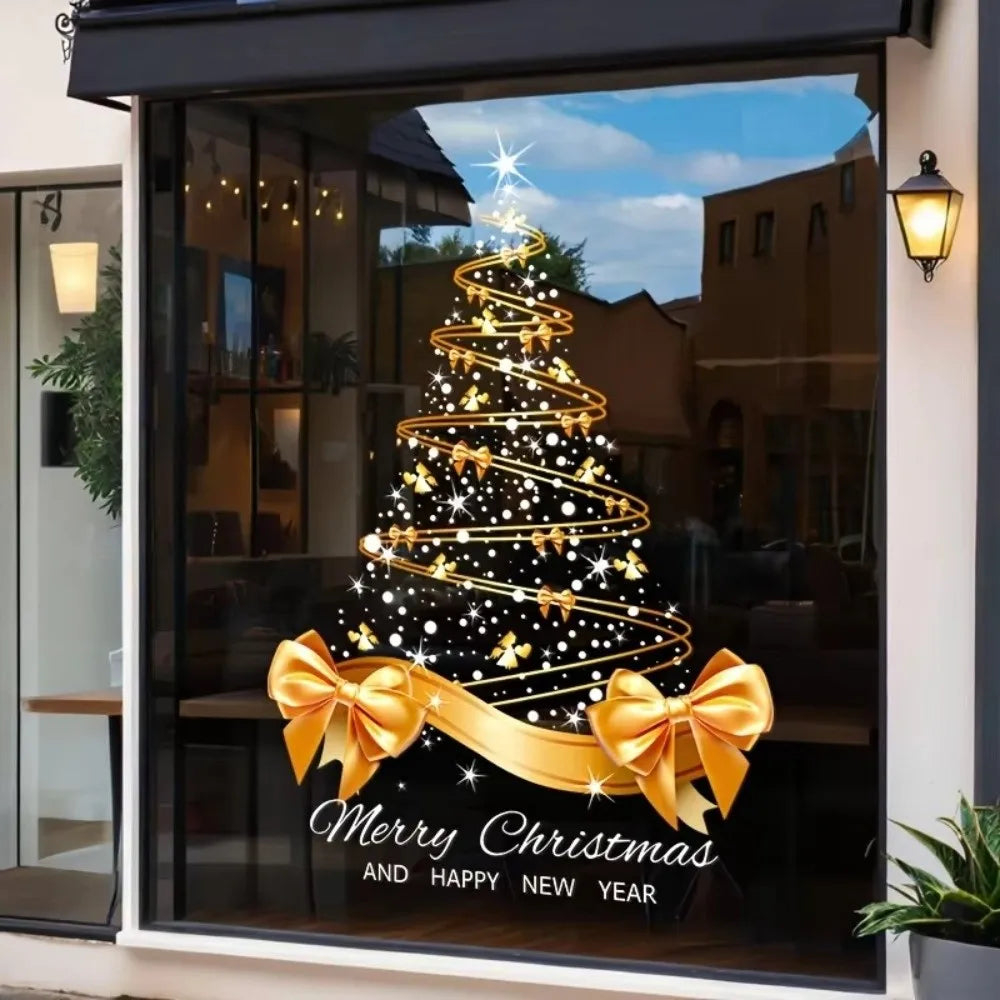 Golden Christmas Tree Window Decals – Self-Adhesive PVC Stickers Window Decal Sticker Nixie