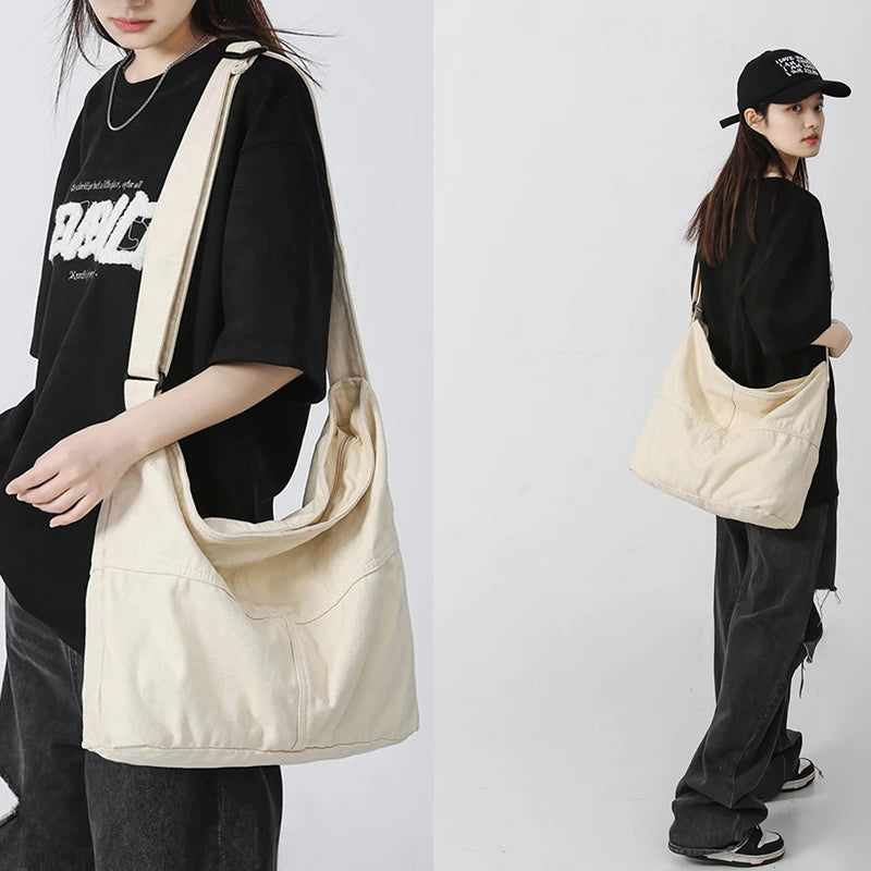 Large Canvas Hobo Bag – Unisex Crossbody Shoulder Tote Canvas Shoulder Bag Nixie