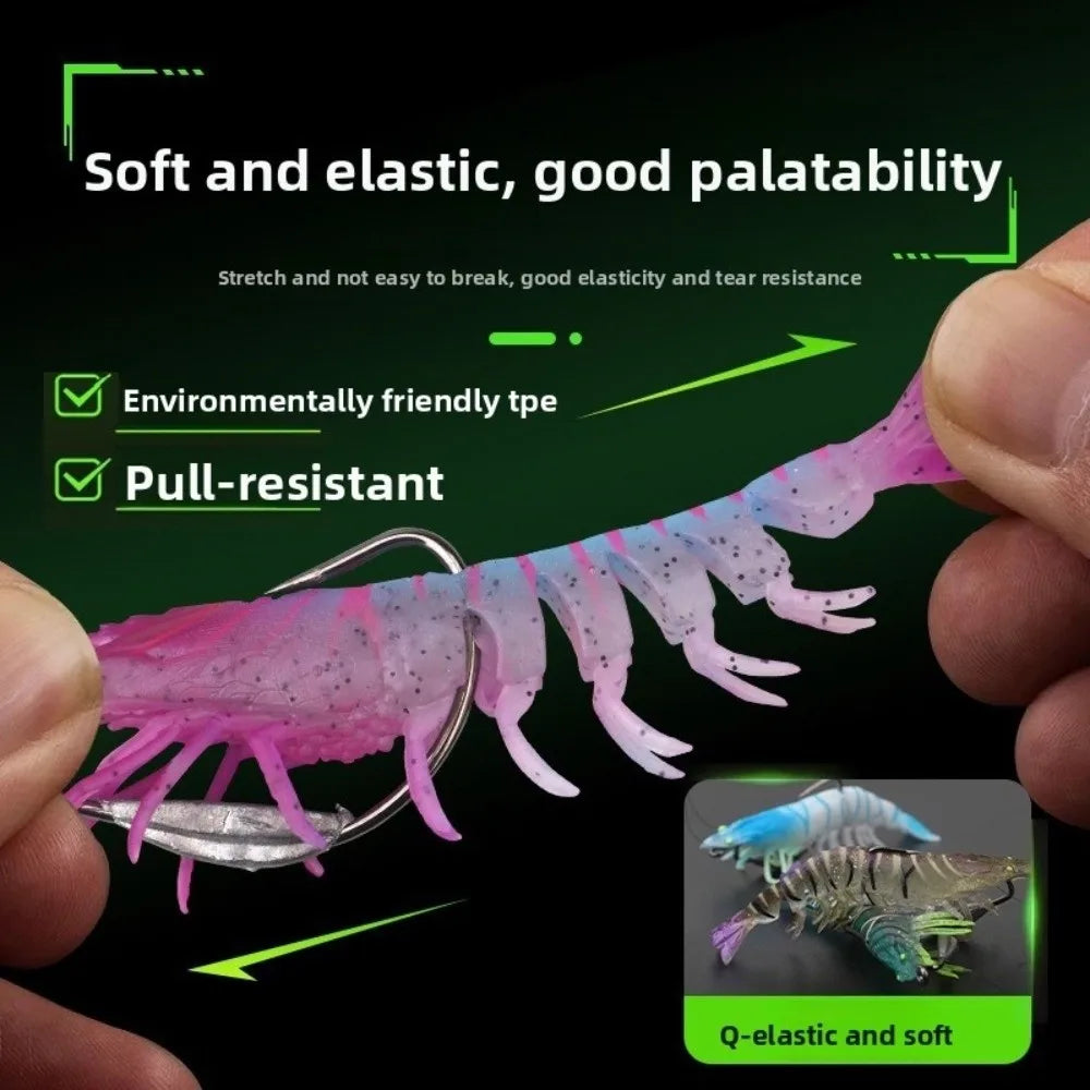 TPE Shrimp Fishing Lure 9.5cm 10g Pre-Rigged Soft Prawn Bait Soft Fishing Lure Nixie