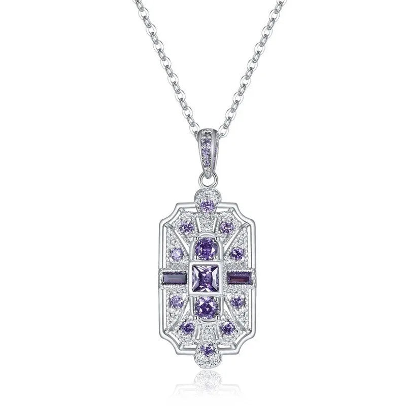 Vintage Blue Stone CZ Pendant Necklace – Women's Gift Pendant Necklace Nixie Plating Gun