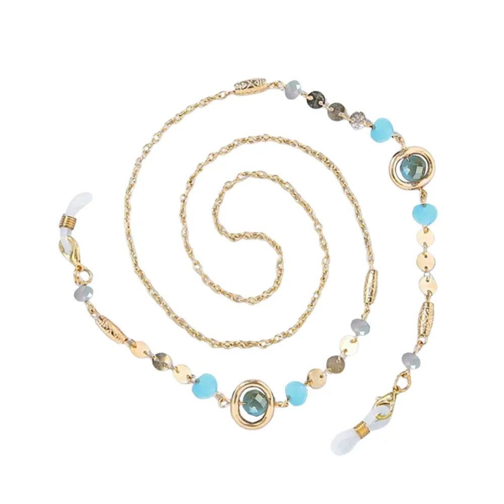 Rhinestone Glasses Chain Ocean Blue Metal Anti-Slip Strap Glasses Chain Strap Nixie Lake blue