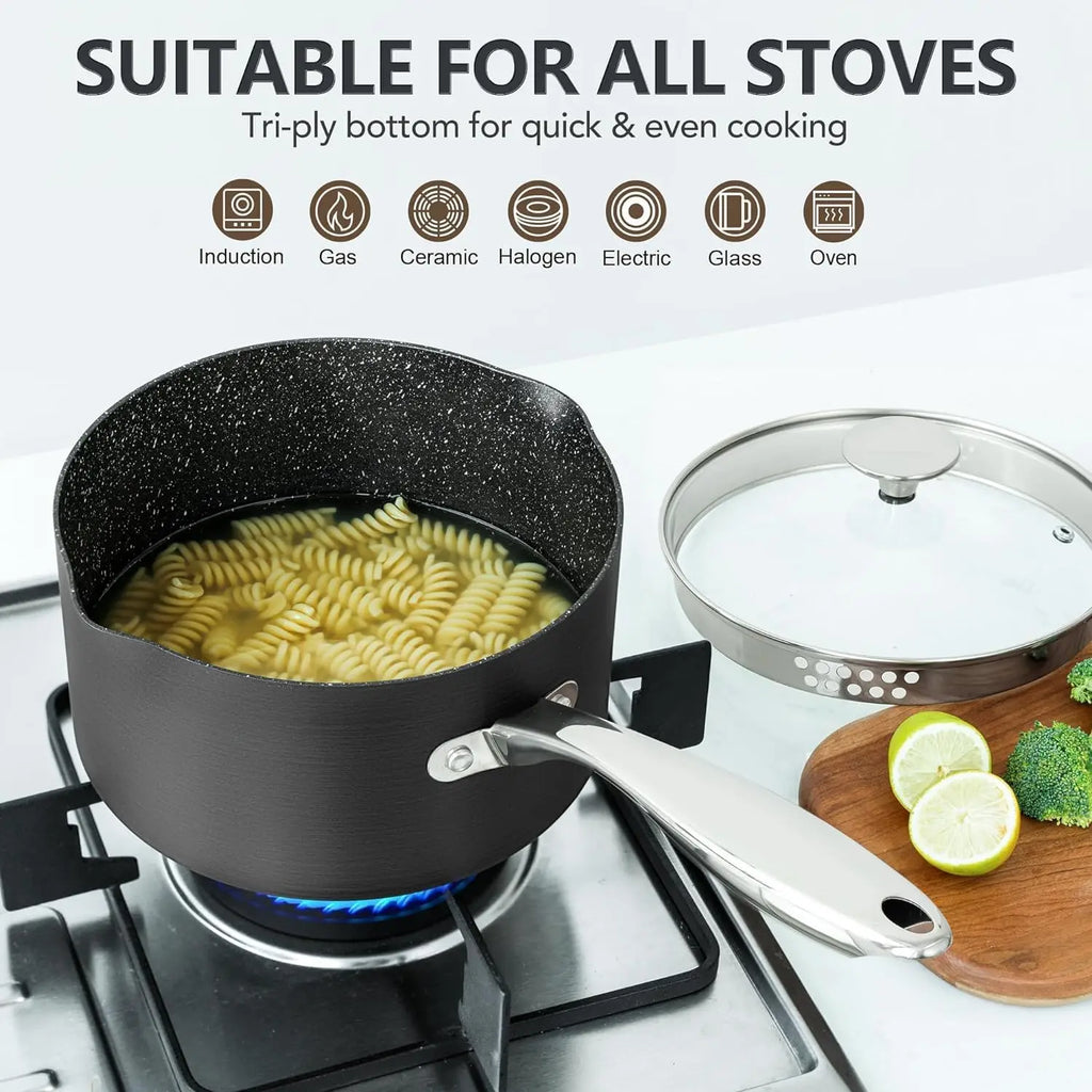MICHELANGELO 3 Qt Nonstick Saucepan with Lid – Induction Ready