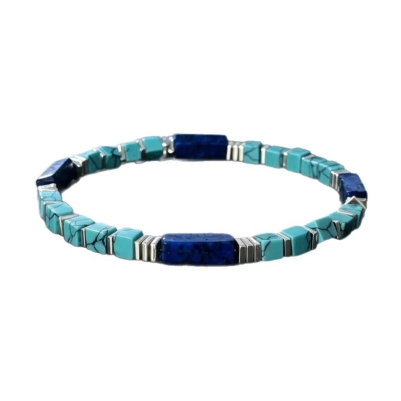 Natural Turquoise & Lapis Lazuli Square Tube Bracelet Stone Beaded Bracelet Nixie