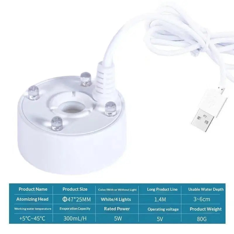 USB Ultrasonic Mist Maker Fogger with 4 LED Lights | Atomizer Ultrasonic Mist Maker Nixie A4