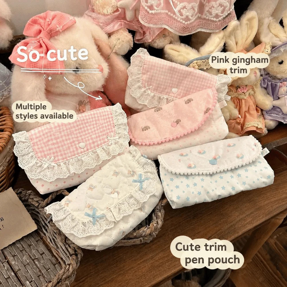 Kawaii Lace Ruffle Pencil Case | Large Capacity Flip Pen Bag Pencil Case Nixie