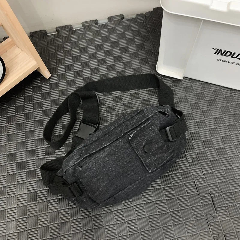 Denim Crossbody Chest Bag – Harajuku Casual Waist Pack Crossbody Waist Bag Nixie Black