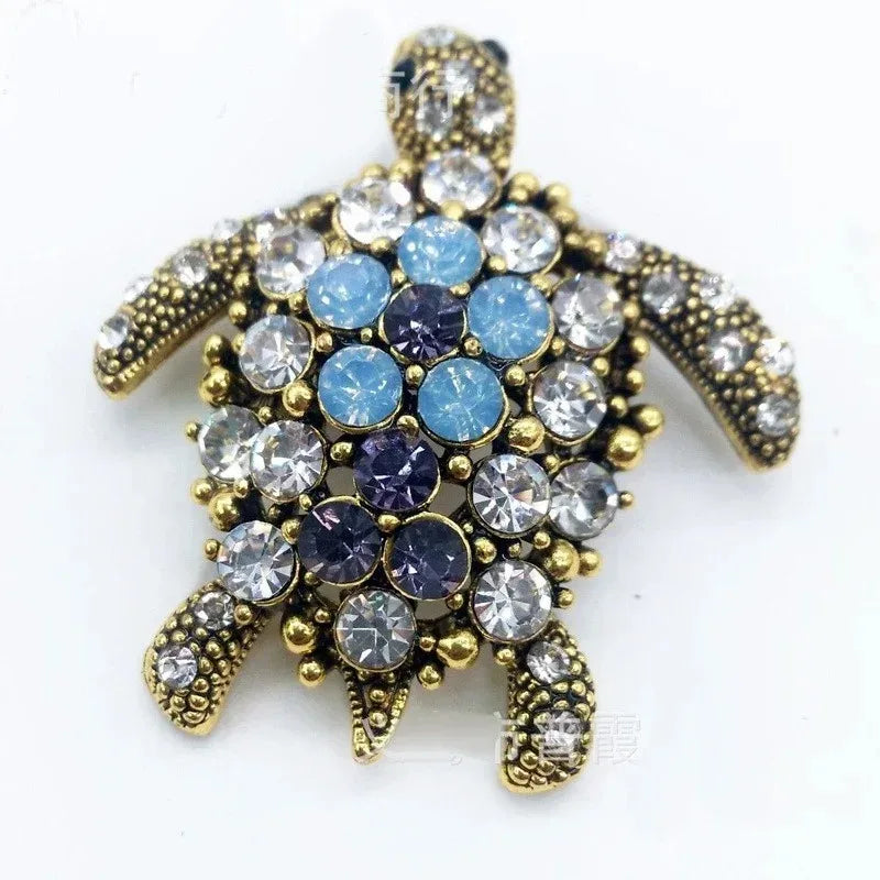 Retro Turtle Rhinestone Brooch Pin – Unisex Sea Animal Badge Fashion Brooch Pin Nixie