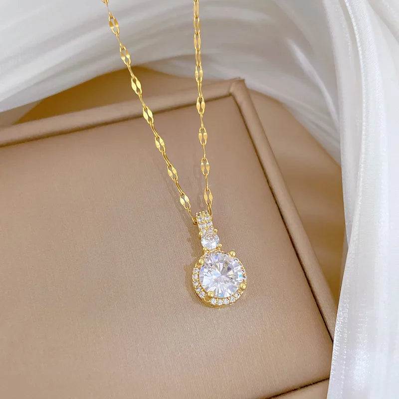 Sparkling Zircon Clavicle Pendant Necklace Gold Plated Women Pendant Necklace Nixie