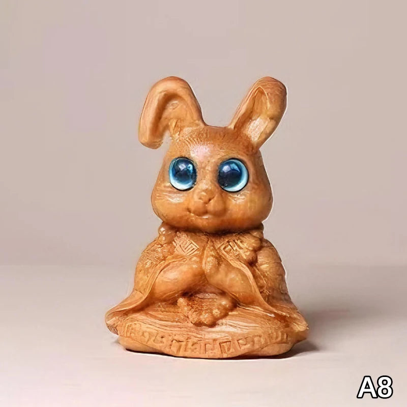 Wood Carved Easter Bunny Figurine – Cute Rabbit Ornament & Gift Wooden Rabbit Figurine Nixie A8