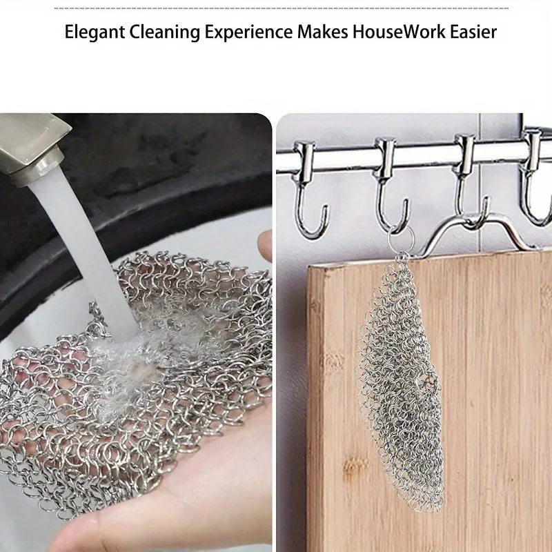 Stainless Steel Chainmail Scrubber – Reusable Kitchen Cleaner Chainmail Kitchen Scrubber Nixie