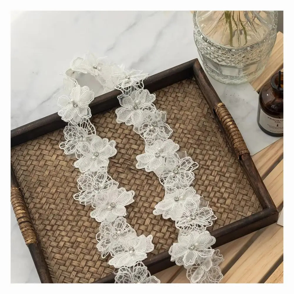 3D Pearl Bead Floral Lace Trim Ribbon | DIY Fabric Applique Lace Trim Ribbon Nixie