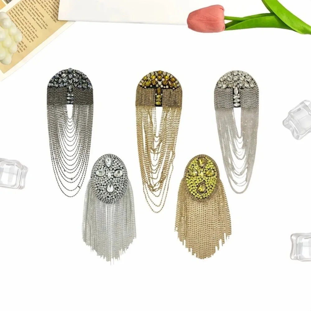 Rhinestone Diamond Tassel Shoulder Epaulet Brooch | Sparkling Shoulder Brooch Epaulet Nixie