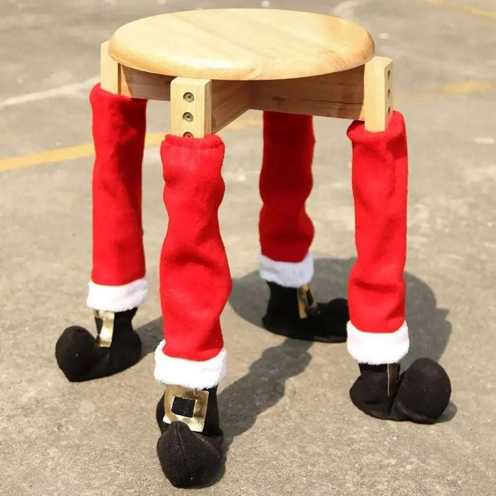 4PCS Christmas Chair Leg Covers Santa Boots Velvet Furniture Pads Holiday Chair Covers Nixie