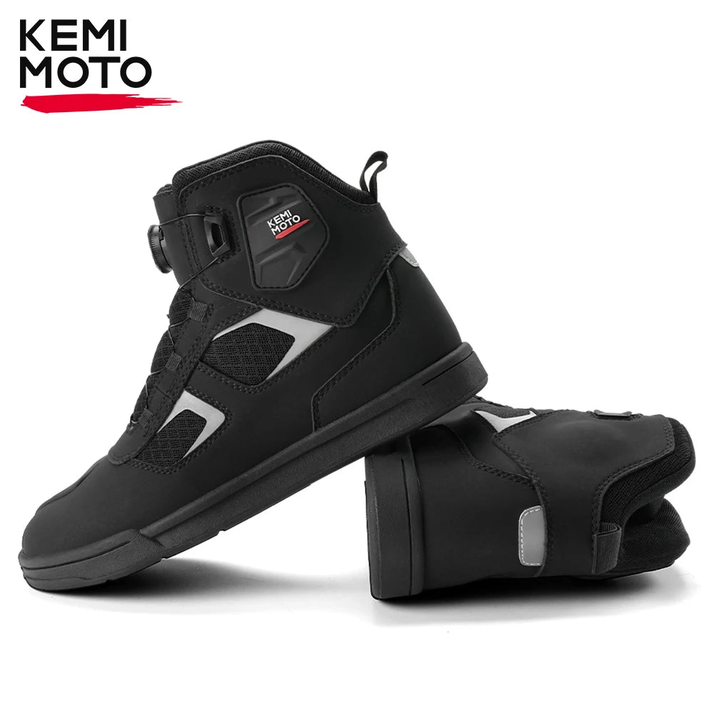 KEMITOUR Men's Lace-Free Motorcycle Riding Shoes – Black Motorcycle Riding Shoes Nixie