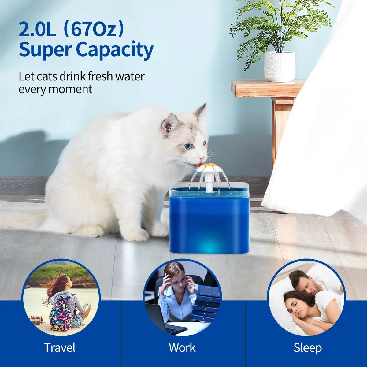2L Automatic Cat Water Fountain with LED Light & Filter Pet Water Fountain Nixie