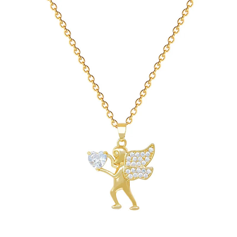 Cupid Pendant Necklace Women | Gold Stainless Steel Chain Pendant Necklace Nixie