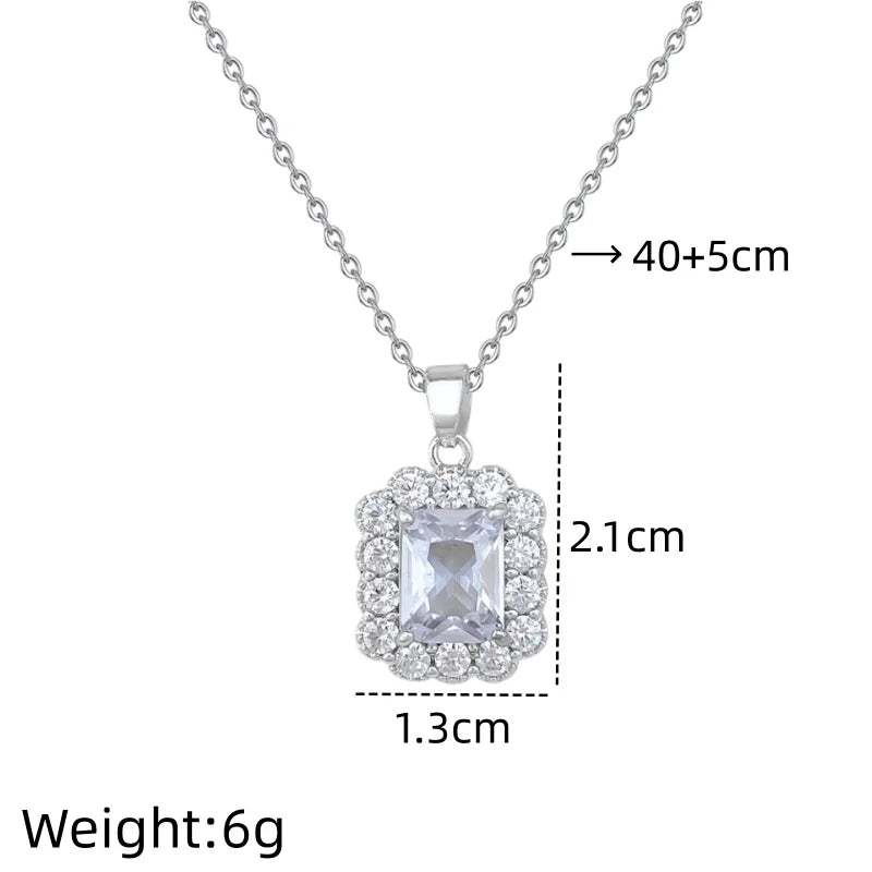 Women's Square Pendant Choker Necklace | Stainless Steel & Zircon Pendant Choker Necklace Nixie XL2606-390