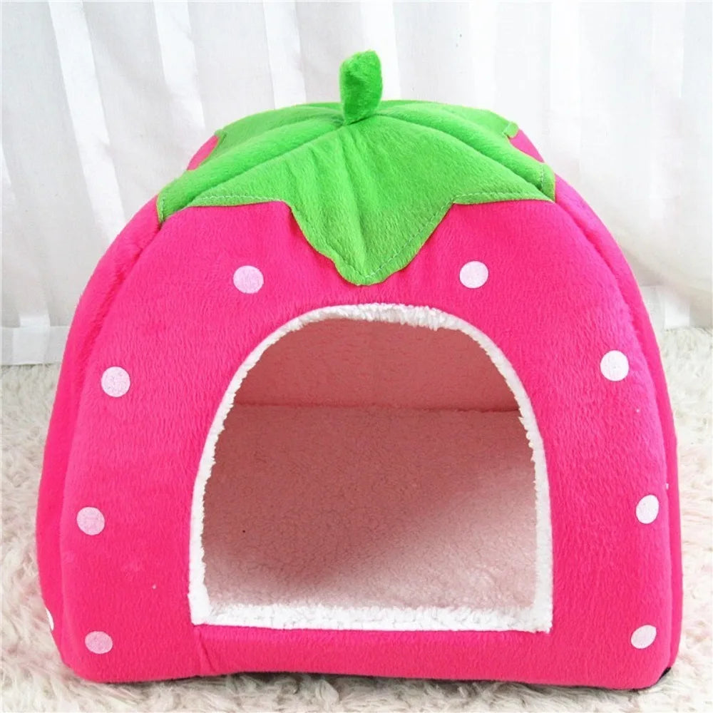 Strawberry Foldable Pet Cave Bed with Cushion – S & L Sizes
