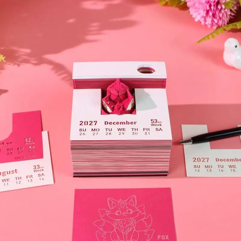 2027 3D Tear-Away Desk Calendar – Paper Carving Art Memo Pad Desk Calendar Nixie