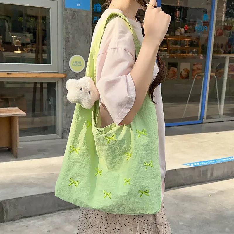 Korean Butterfly Knot Embroidered Bucket Shoulder Bag Women Shoulder Bag Nixie