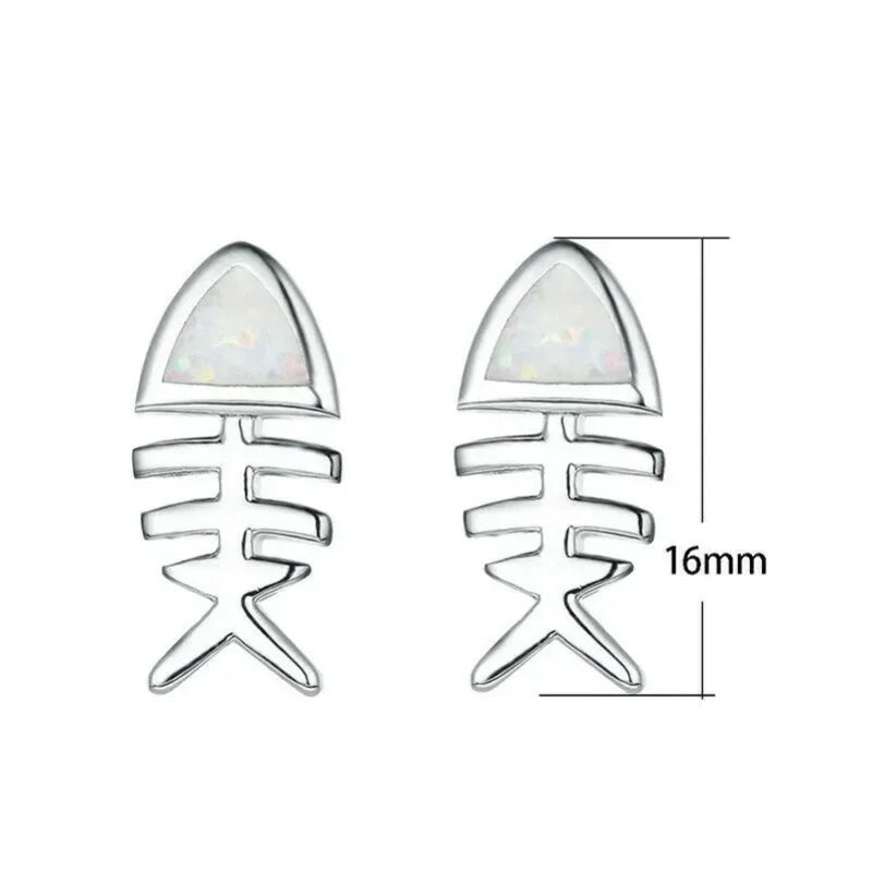 Fish Hook Dangle Earrings – Simulated Opal Drop Design