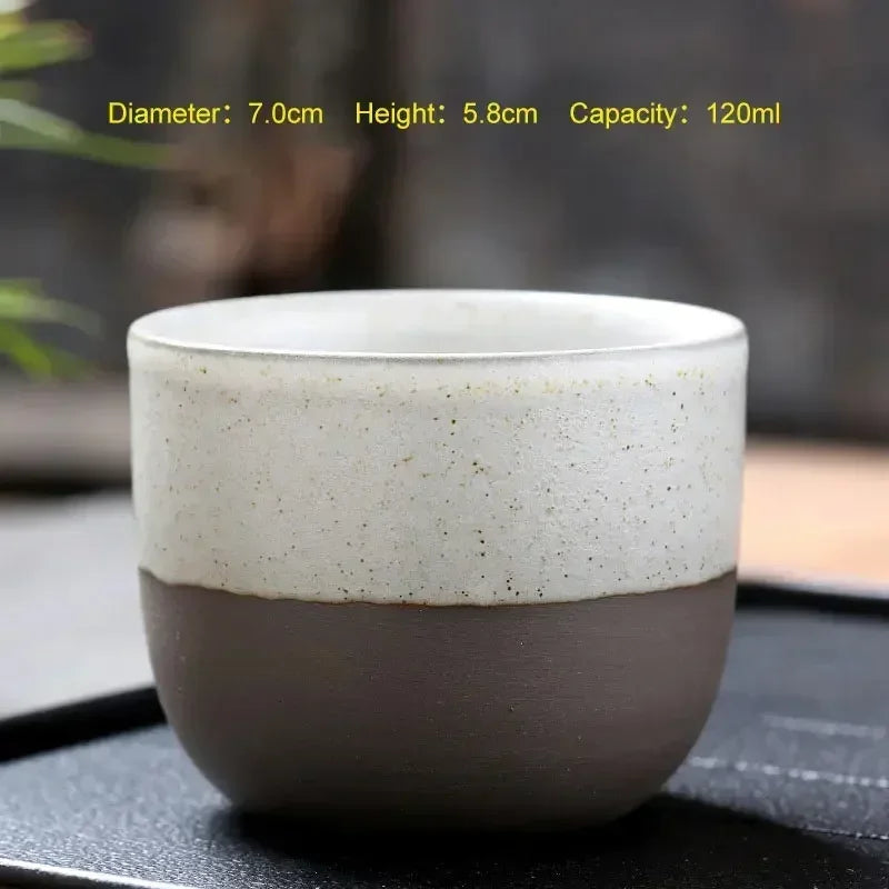 120ml Handmade Rough Pottery Retro Teacup | Chinese Kung Fu Cup Pottery Tea Mug Nixie White 101-200ml