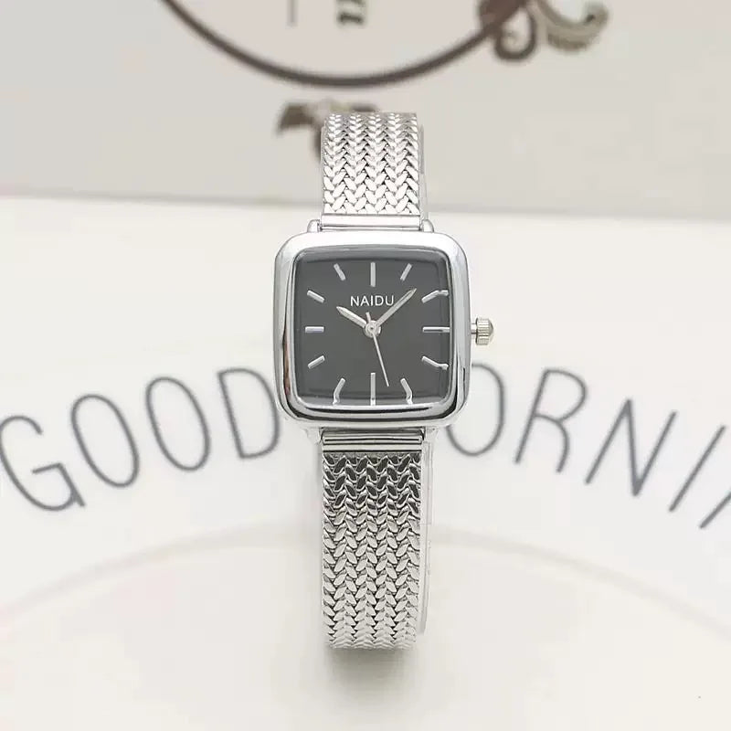 Women's Retro Small Square Quartz Watch – Steel Strap