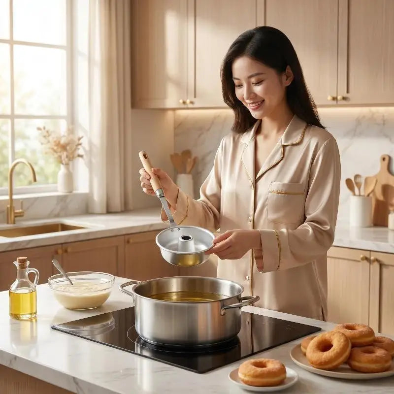 Food-Grade Donut Frying Mold with Wood Handle | Ring Maker Donut Frying Mold Nixie