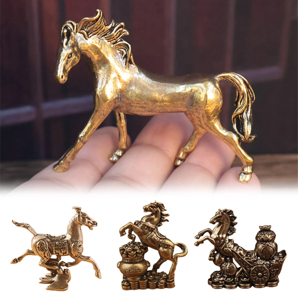 Brass Horse Figurine Feng Shui Zodiac Lucky Statue Home Decor Decorative Figurine Nixie