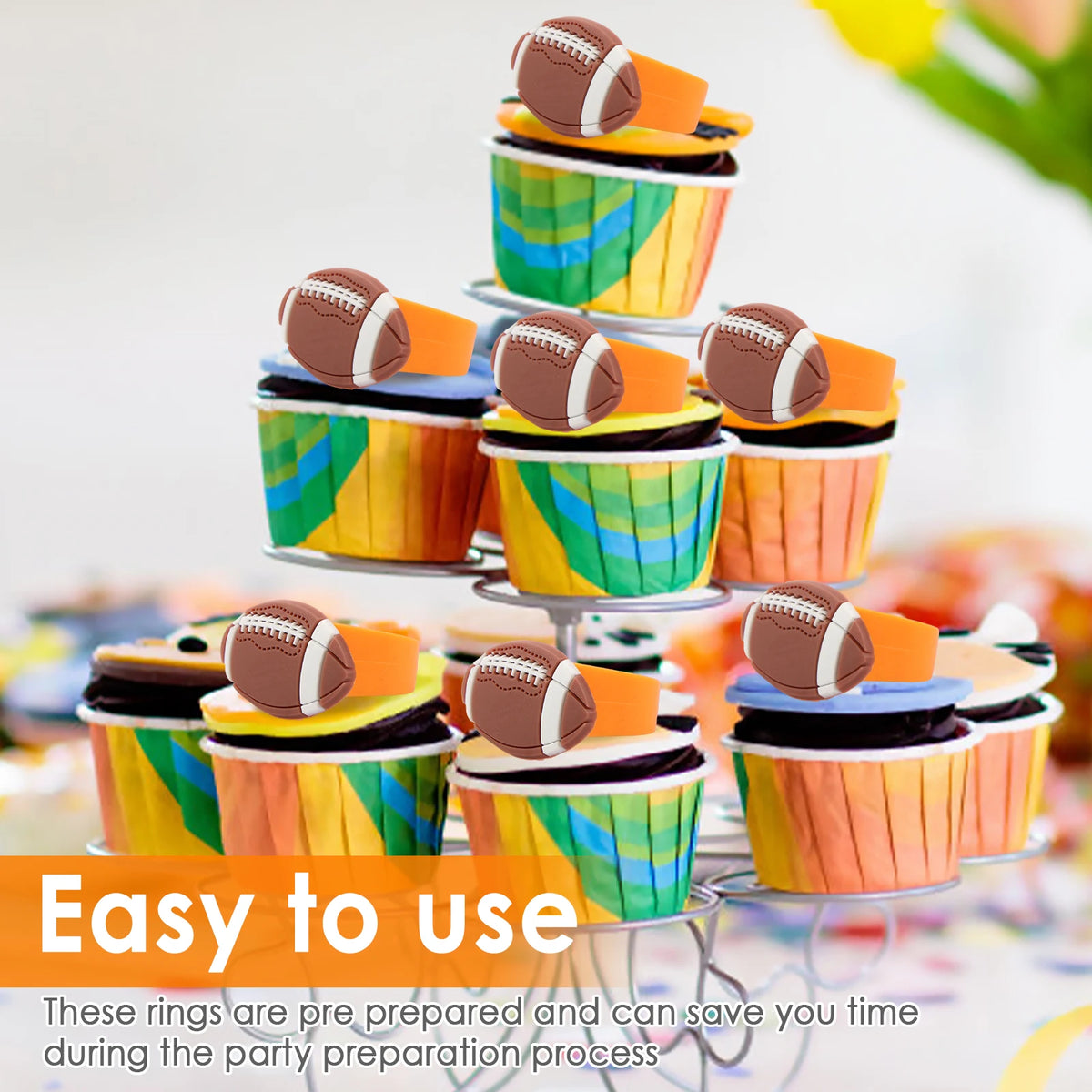 60 Pcs Sports Cupcake Topper Rings – Football, Basketball & Rugby Cupcake Topper Rings Nixie