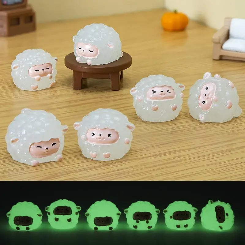 Glow in the Dark Mini Resin Sheep Figurines – 6 Pcs Set Decorative Figurines Nixie