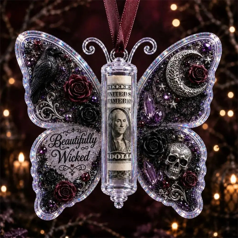 Acrylic Butterfly Money Holder Ornament – Transparent Hanging Holiday Ornament Nixie