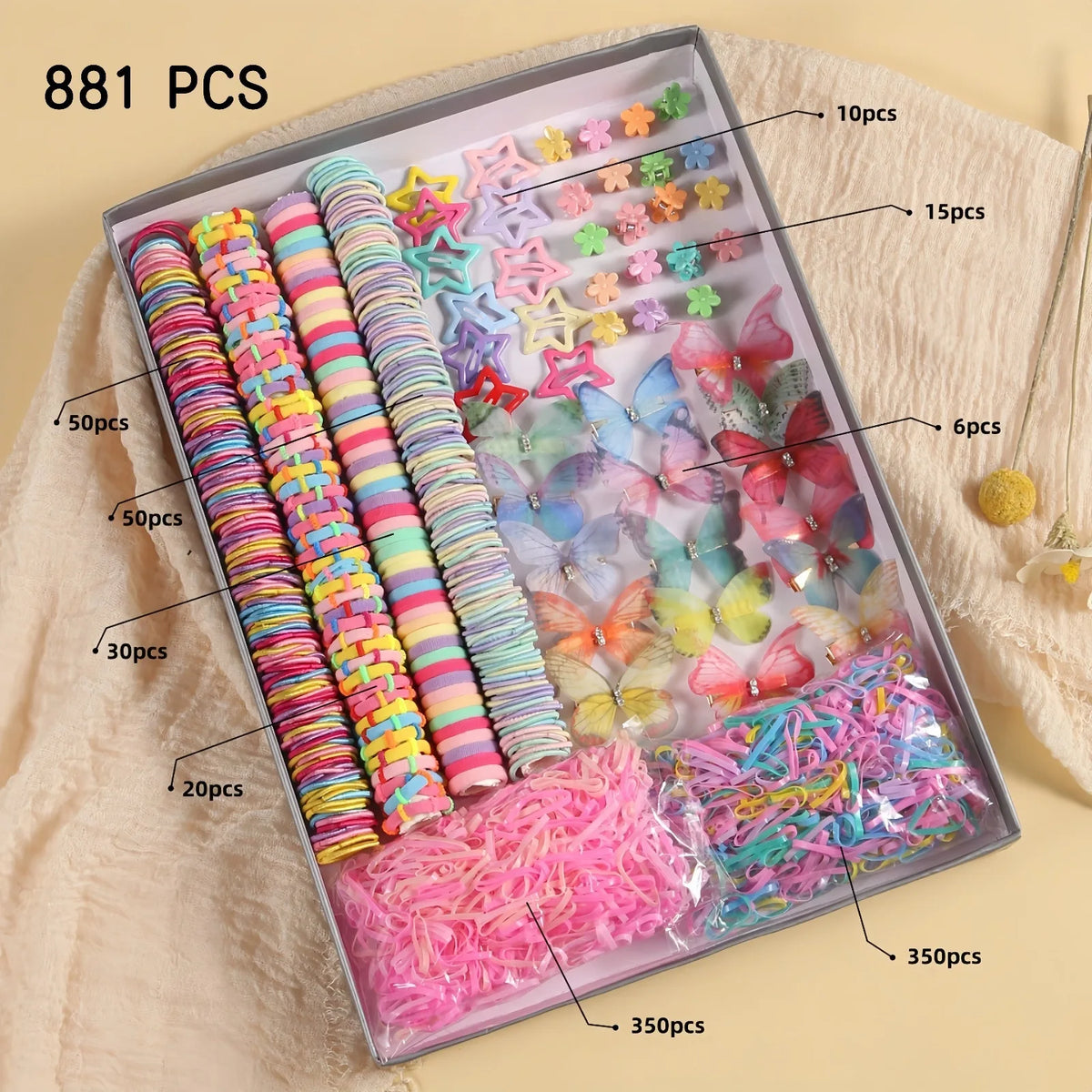 974pc Girls Sequin Butterfly & Star BB Hair Clips Set Kids Hair Clips Nixie 22-881Pcs No Box Bag