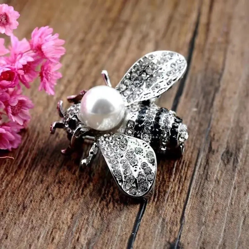 2PCS Bee Brooches Gold & Silver Imitation Pearl Corsage Pins Fashion Brooch Set Nixie