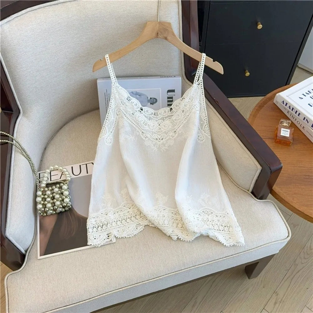 Retro Bohemian Embroidered Cotton Camisole | Spaghetti Strap Top Camisole Top Nixie