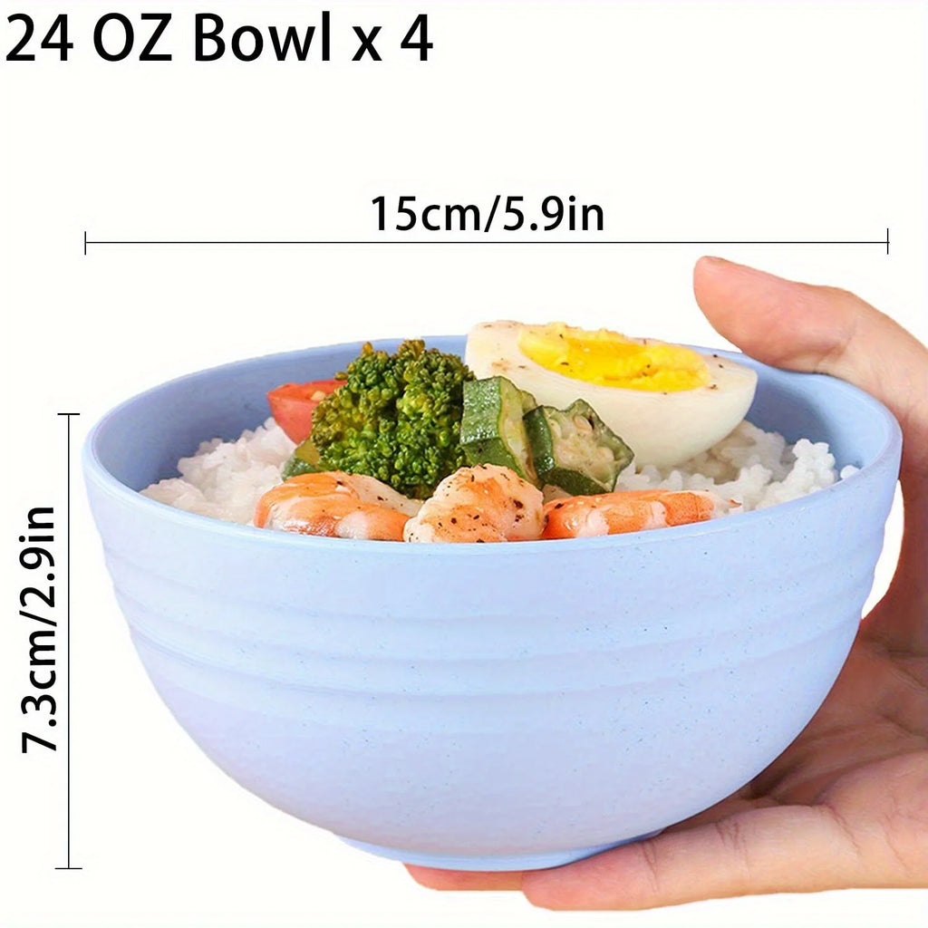 4-Piece Plastic Grain Bowl Set 24oz – Microwave & Dishwasher Safe Plastic Bowl Set Nixie
