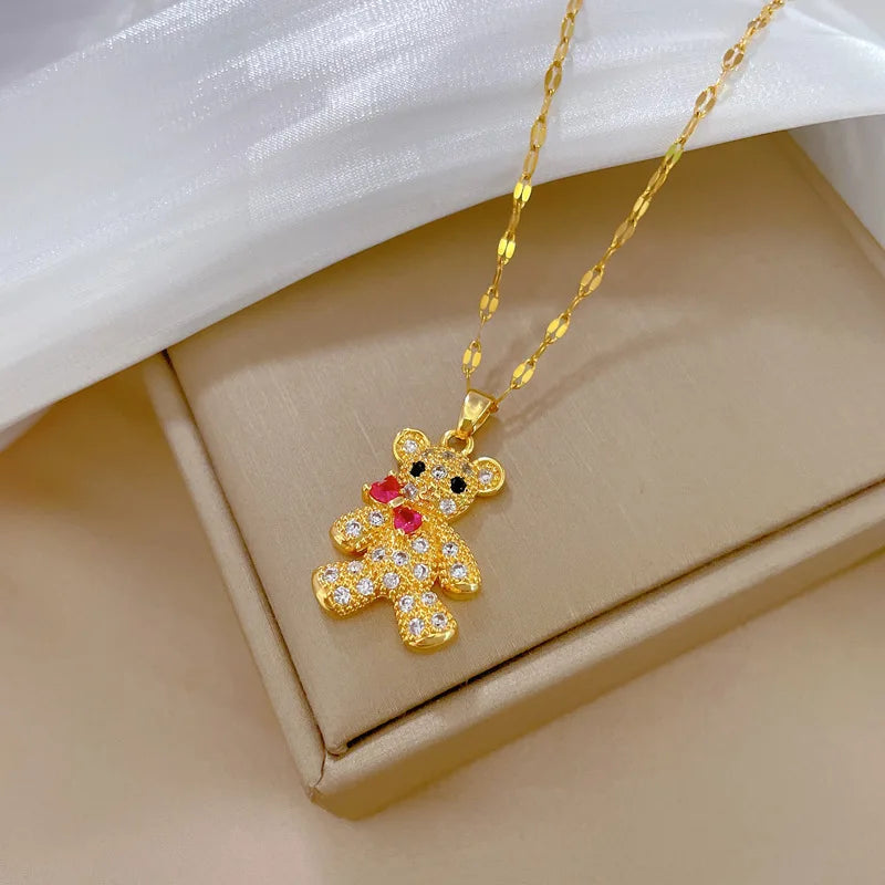 Butterfly Knot Bear Pendant Gold Choker Necklace for Women Pendant Choker Necklace Nixie