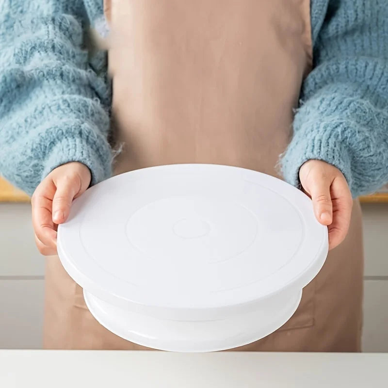 White Round Plastic Cake Turntable – Decorating Stand