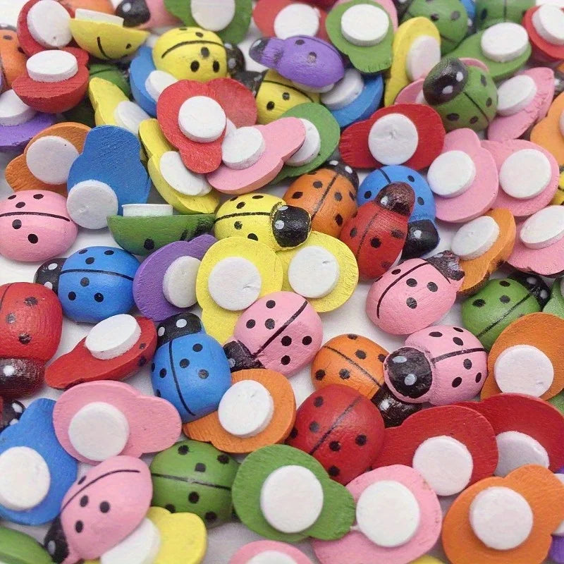 100Pcs Wooden Mini Ladybug Stickers – Self-Adhesive DIY Craft DIY Craft Stickers Nixie