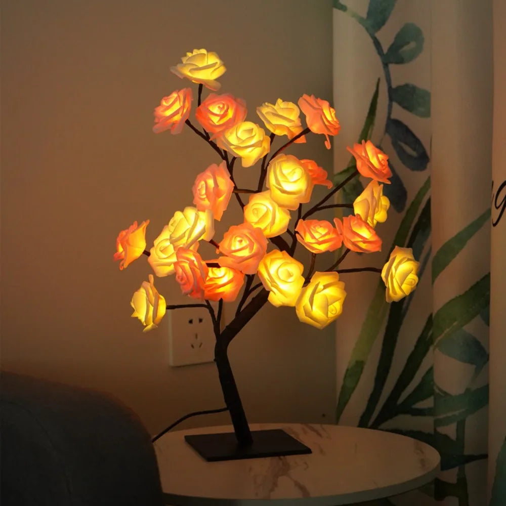USB Rose Flower Tree LED Table Lamp | Warm Decorative Night Light