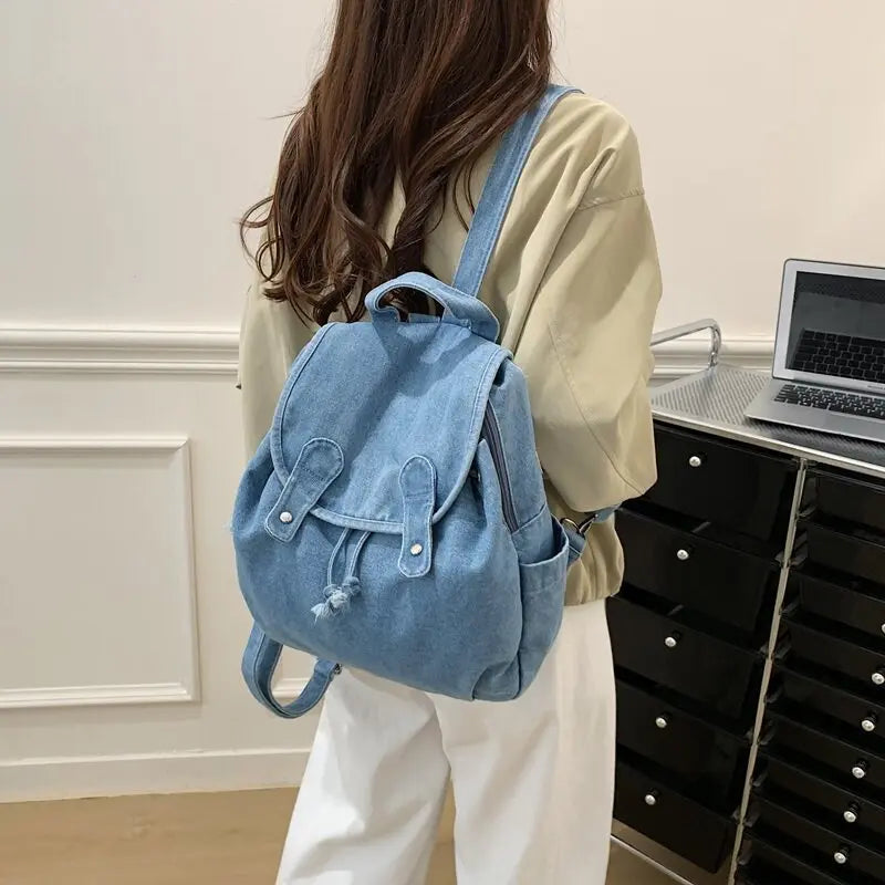 Women's Denim Backpack Large Capacity Retro Travel Bag Denim Backpack Nixie Light blue