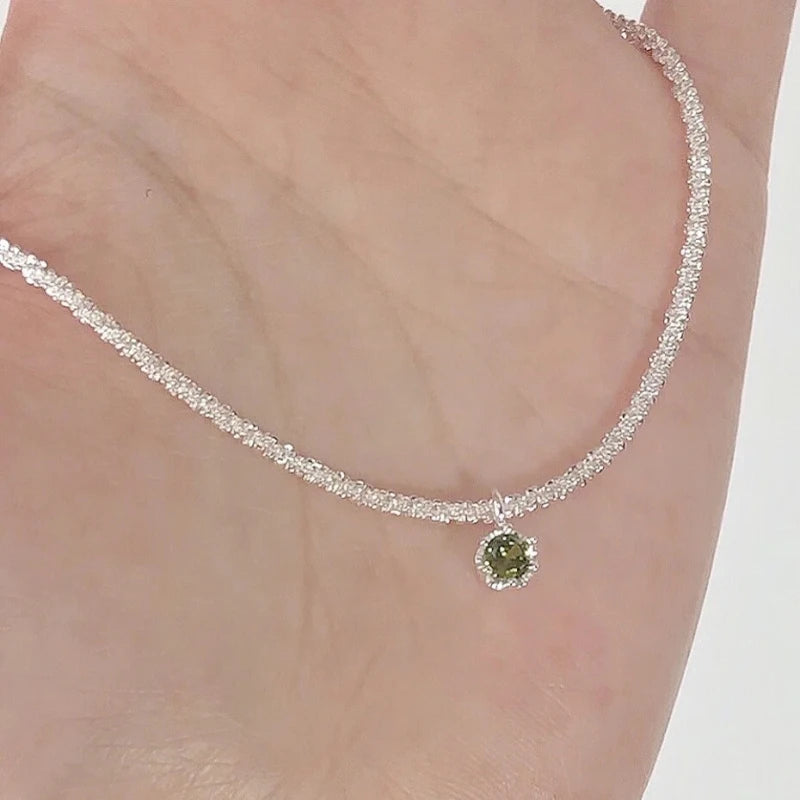 Green Diamond Sparkling Starlight Necklace – Elegant Collarbone Chain Pendant Necklace Nixie