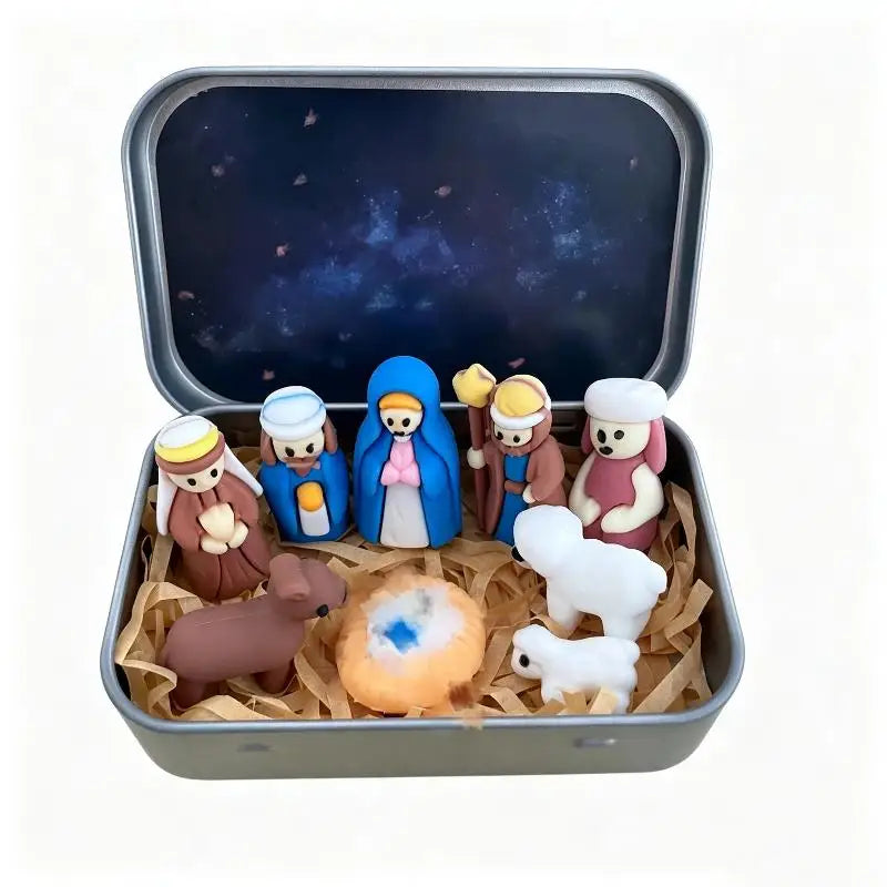 Mini Nativity Scene Set 3D Printed Figurines with Tin Case